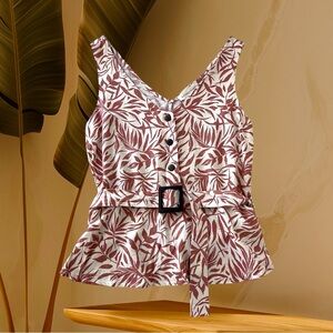 New Monteau Los Angeles Tank Belted Tropical Print Top Rayon Linen Junior Sized‎